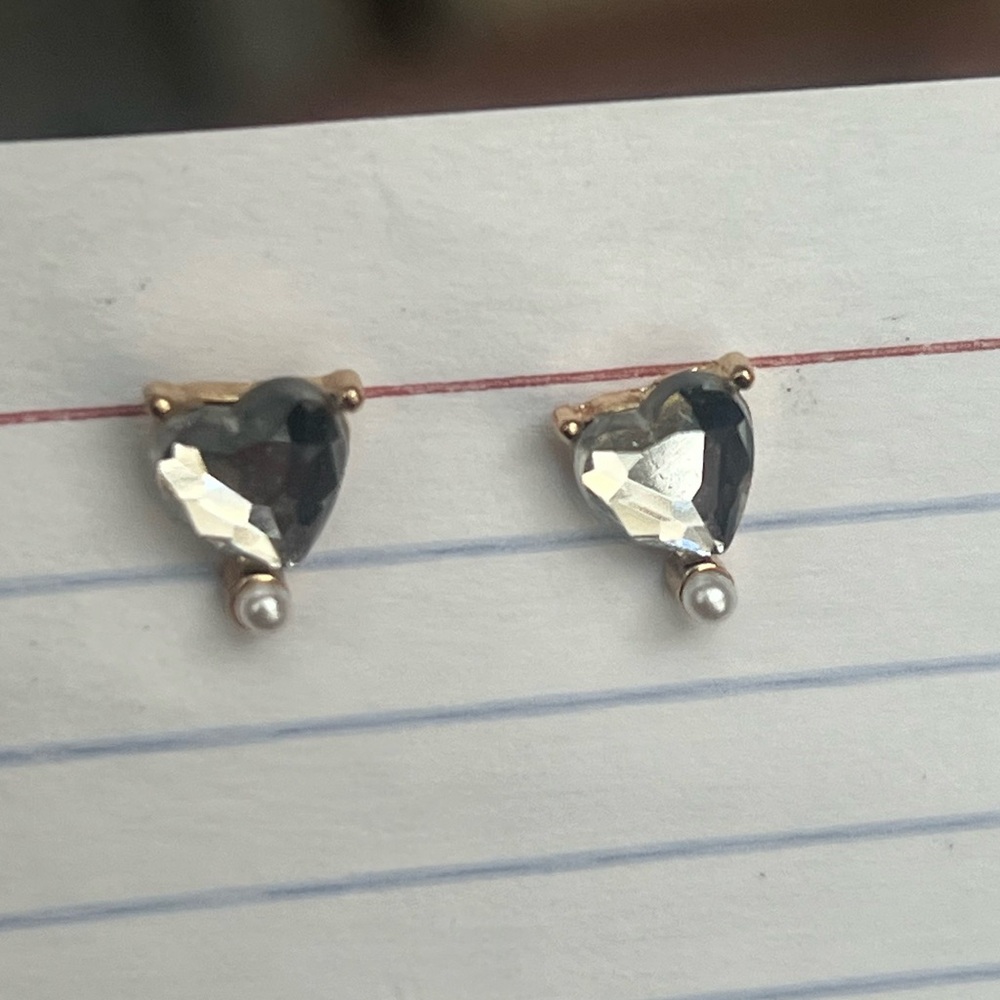 J. Crew Silver Heart and Pearl Stud Earrings